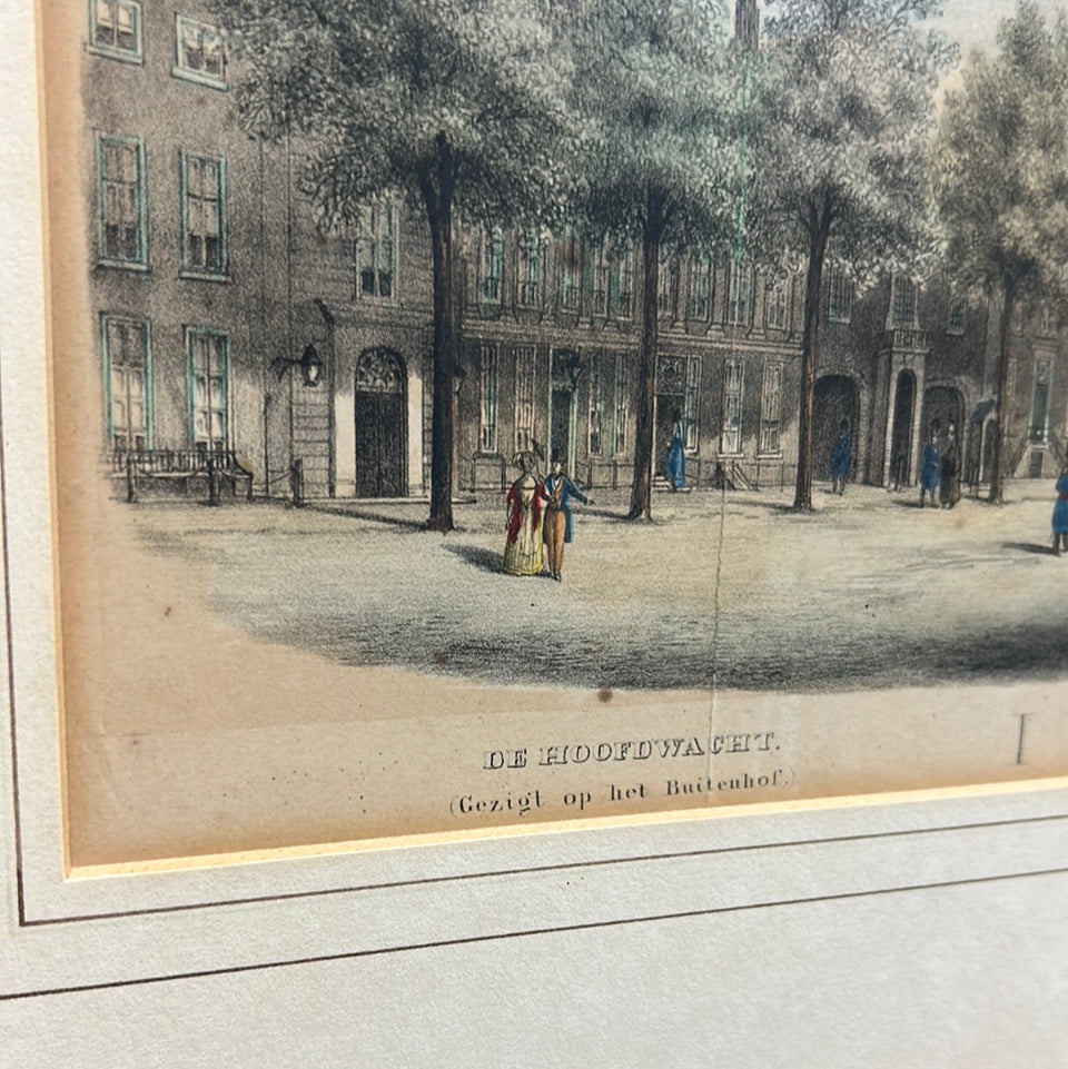 Antique etching print The Hague “Gezicht op het Buitenhof "