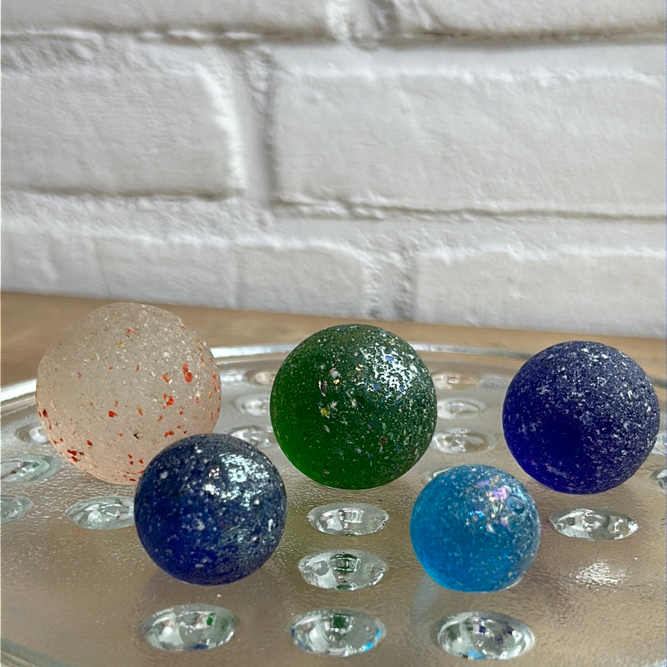 Colored Sea Glass marbles set of 5 transparent marbles