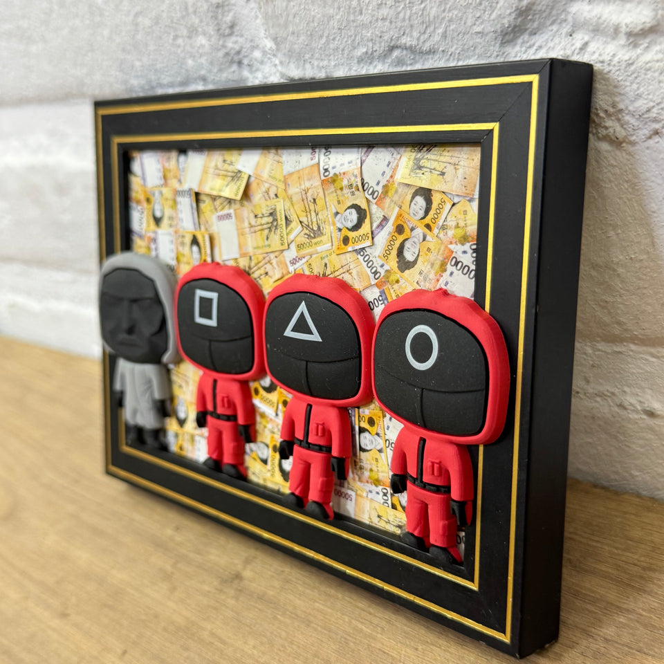 Squid Art Game characters on Korean Won Money artwork