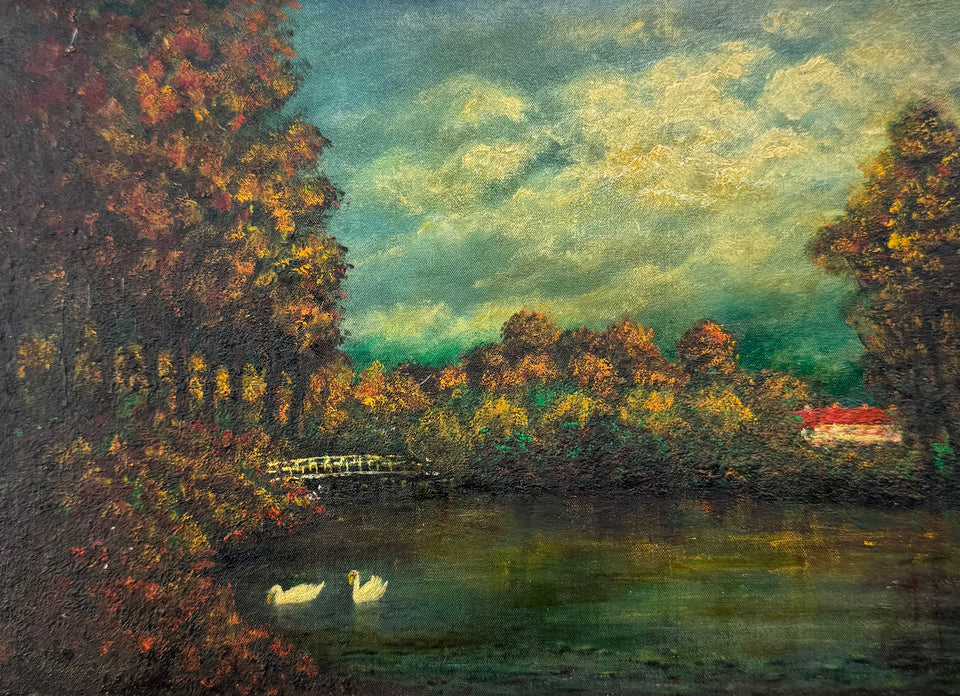 Dutch Lake oil painting by Jan Bakker (1879-1944)