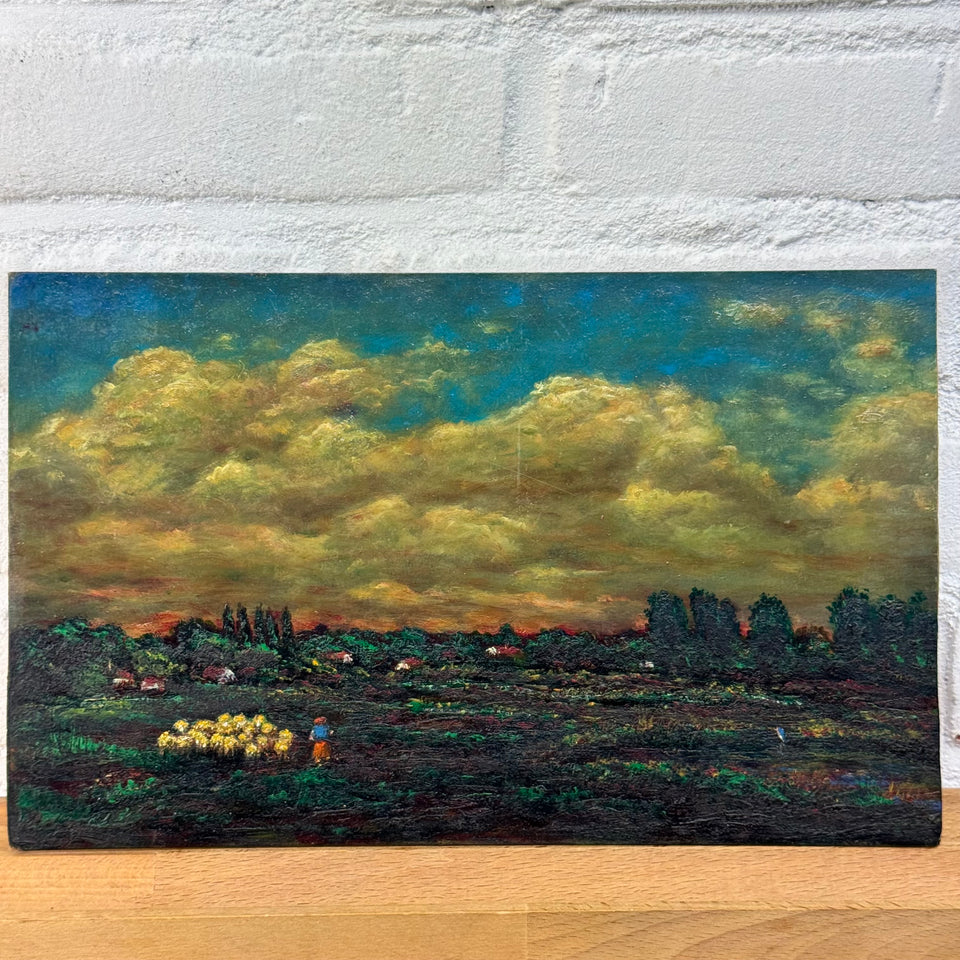 Dutch landscape with sheeps  - Oil painting by Jan Bakker