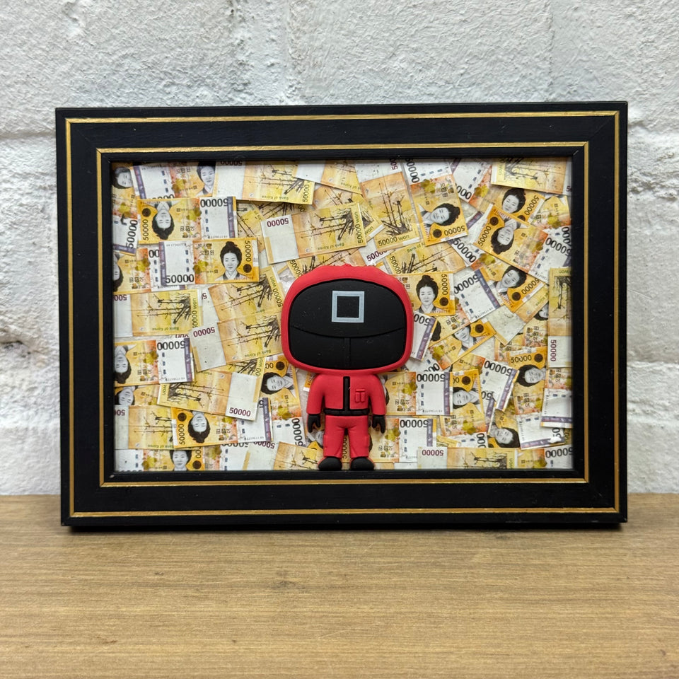 Squid Art Game characters on Korean Won Money artwork