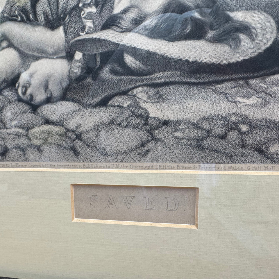 Antique Edwin Henry Landseer "He is Saved" Framed Currier and Ives Dog Lithograph print