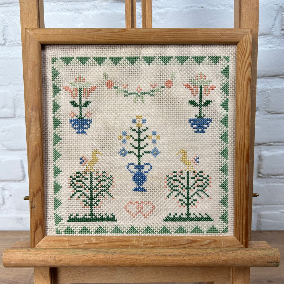 Small Sampler - Vintage Embroidery - Tapestry - Patchwork - Cotton work - Framed