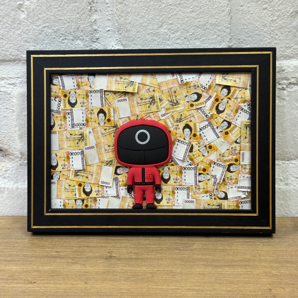 Squid Art Game characters on Korean Won Money artwork
