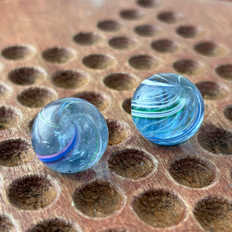 Two Antique handmade German Latino core swirl glass marbles