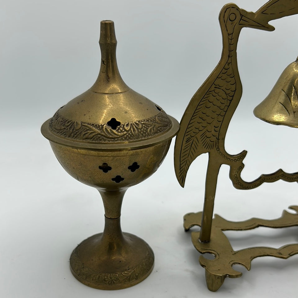 Copper Incense burner and engraved bell