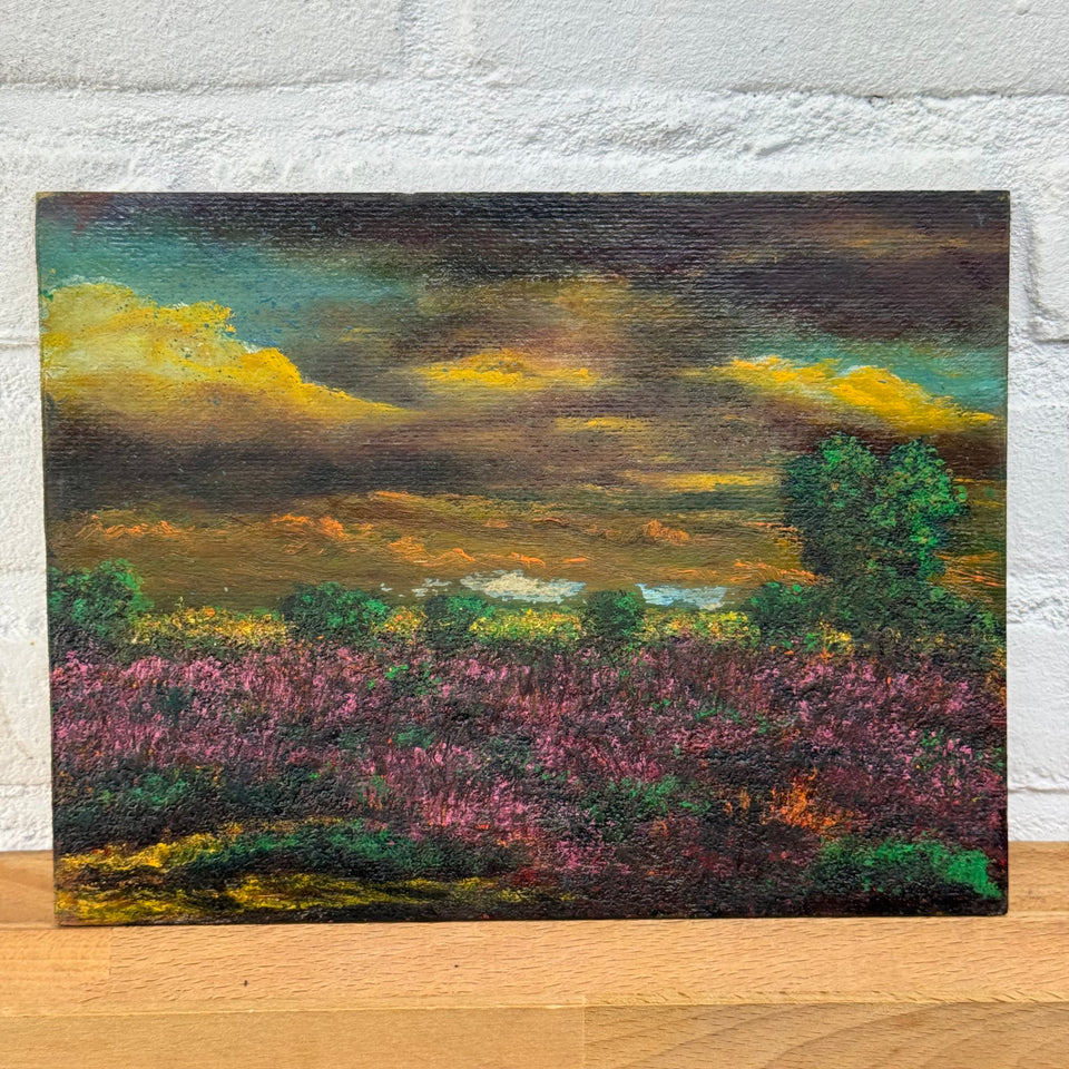 Sunset landscape in Holland - Oil painting on wooden panel by Dutch painter Jan Bakker