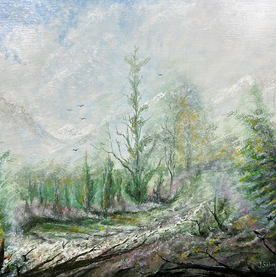 Trees and Mountains Oil painting by J. Schrama