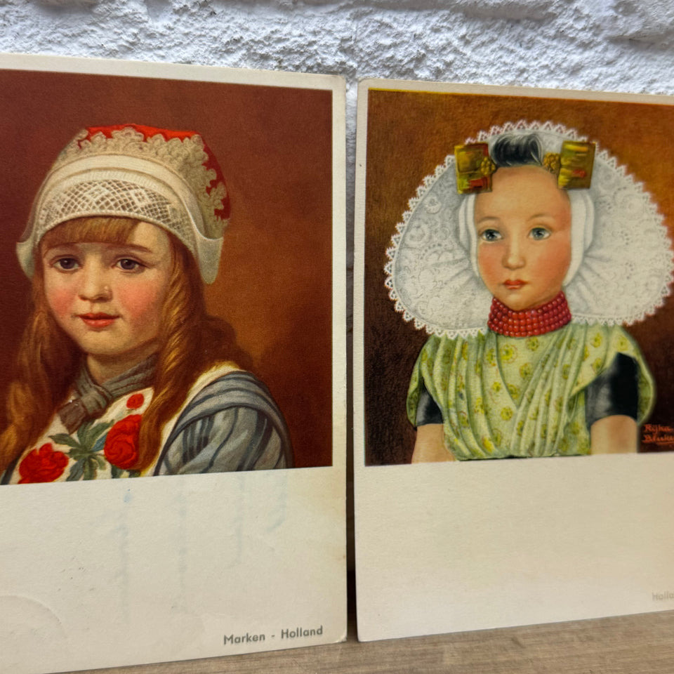 Set of 4 Antique Dutch Folk Dress Postcards – Holland Traditional Costume Embroidery Illustrations