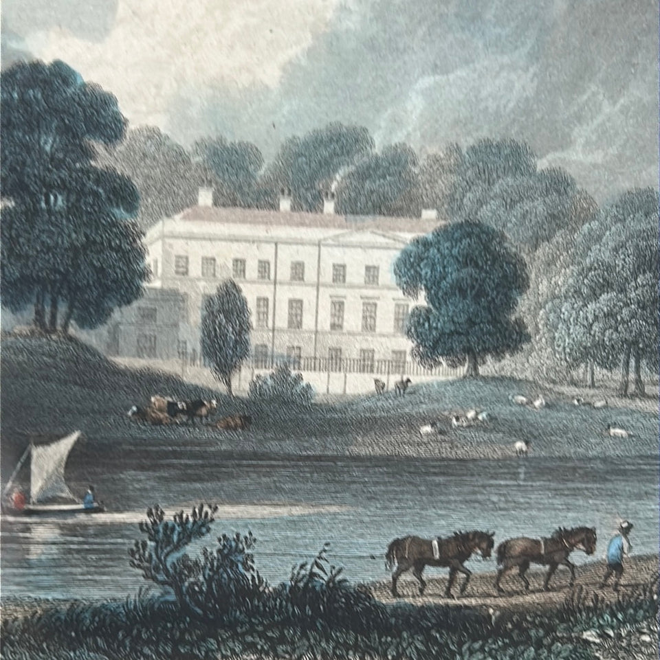 Nuneham House Oxon Lord Harcourts London 1834 print in antique black glass frame