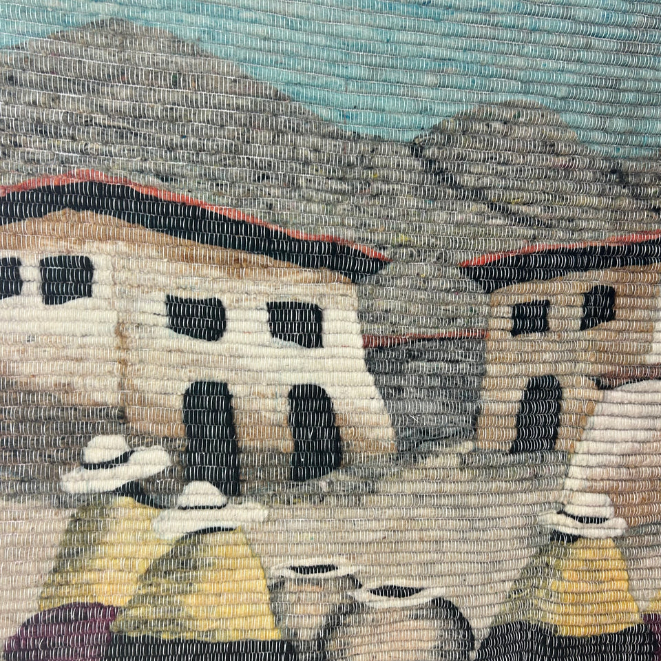 Large Peruvian Hand-Woven Tapestry - Peruvian women in a small town -  Dimensional weaving - Handmade cottonwork