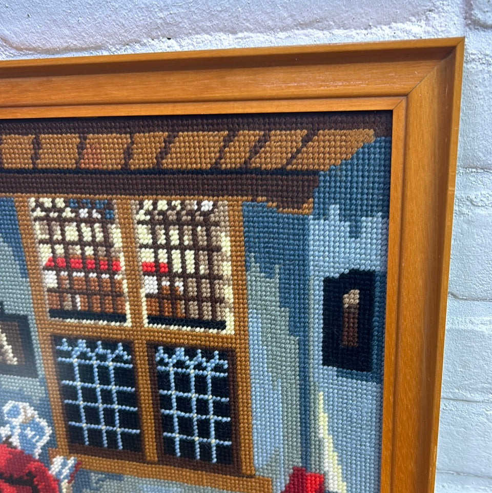 Vintage Vermeer painting of woman reading book - Embroidery - Cottonwork - Framed