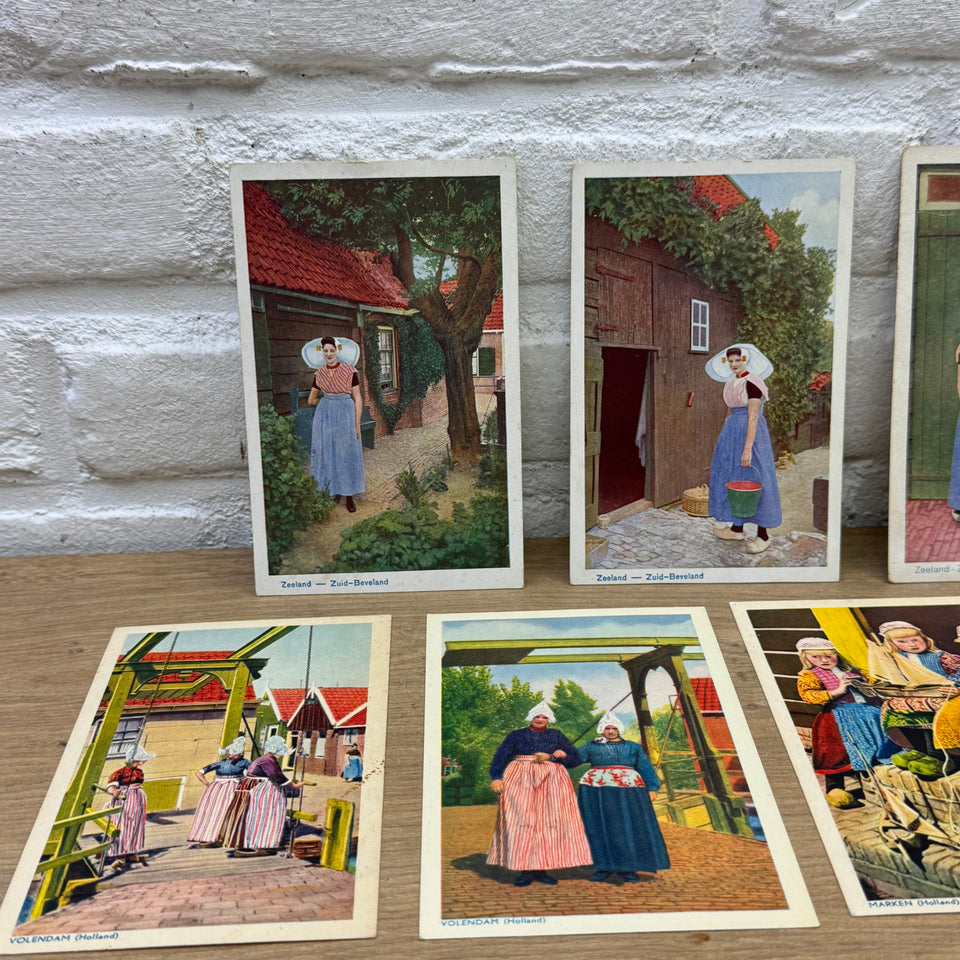 Set of 9 Antique Dutch Historical Costumes - High Quality Print cards – Holland Traditional Costume Embroidery Illustrations