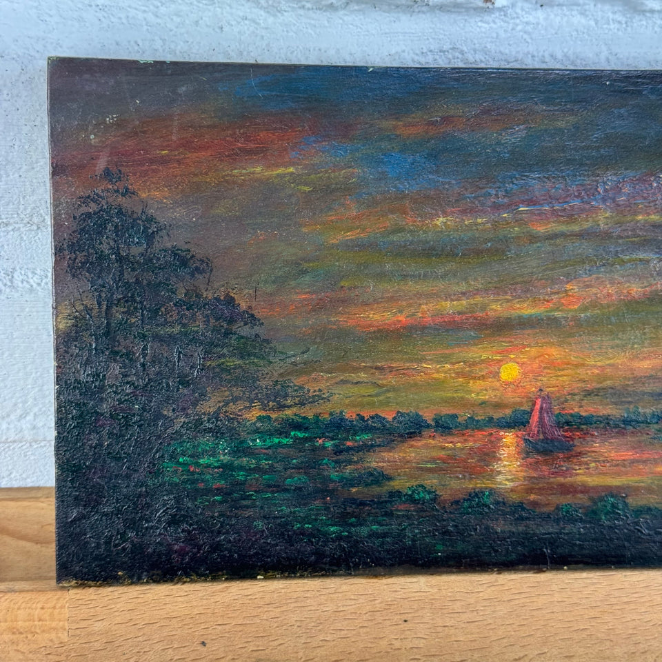 Sunset in Holland - Oil painting on wooden panel by Dutch painter Jan Bakker