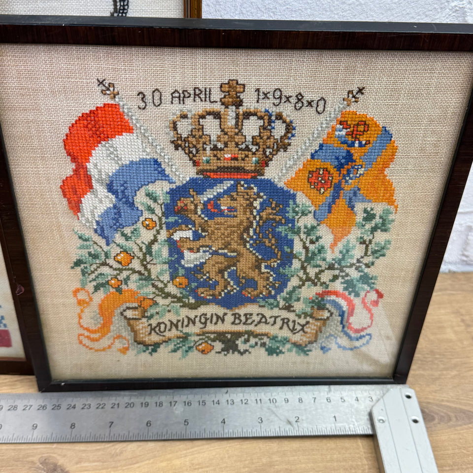 Set of 4 Holland themed Embroideries - Cottonwork from Holland - Framed