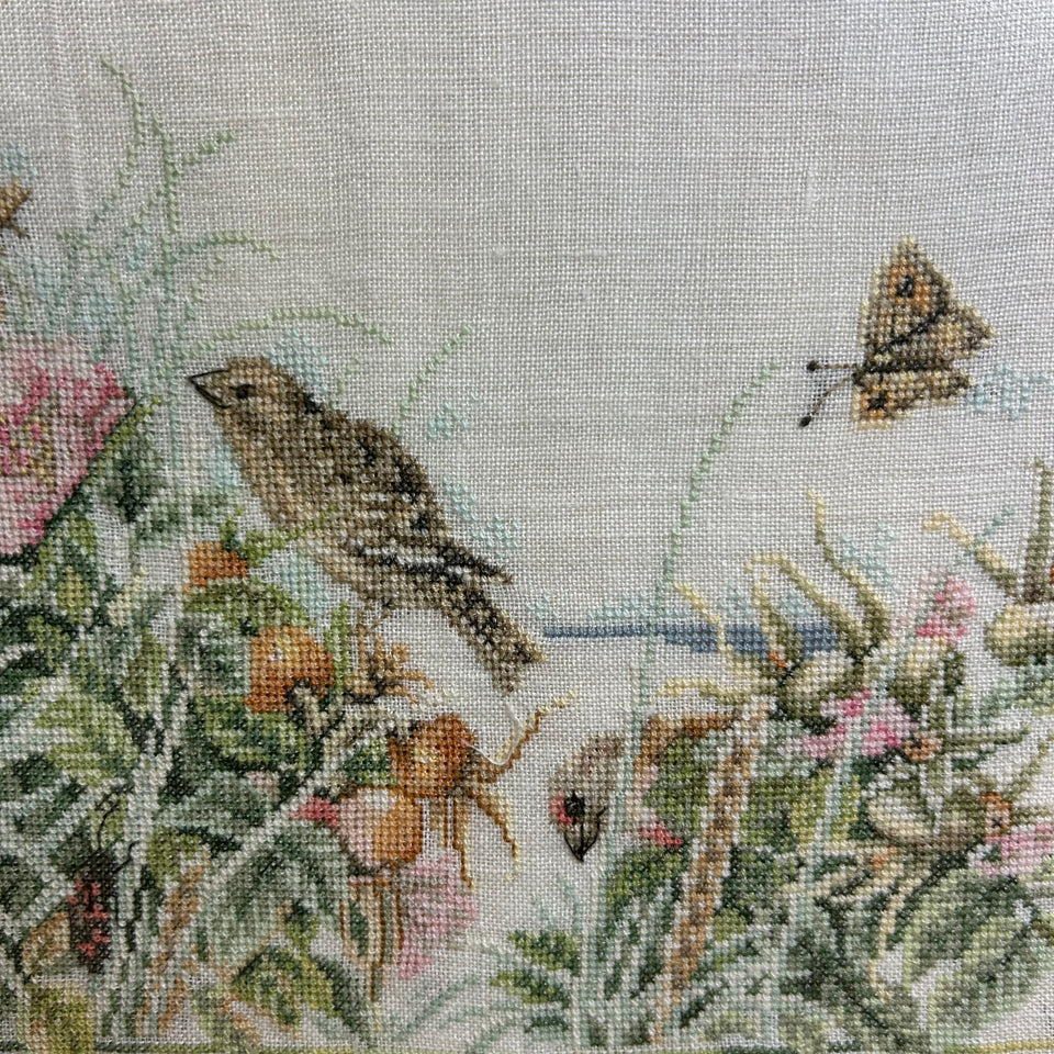 Bird & Butterfly - Embroidery - Tapestry - Patchwork - Cotton work - Framed
