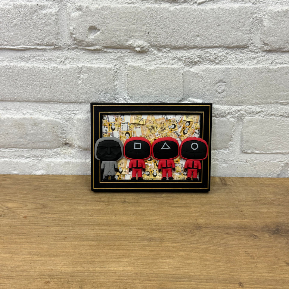 Squid Art Game characters on Korean Won Money artwork