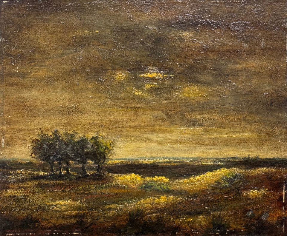 Dutch landscape with dark sunset  - Oil painting by Jan Bakker