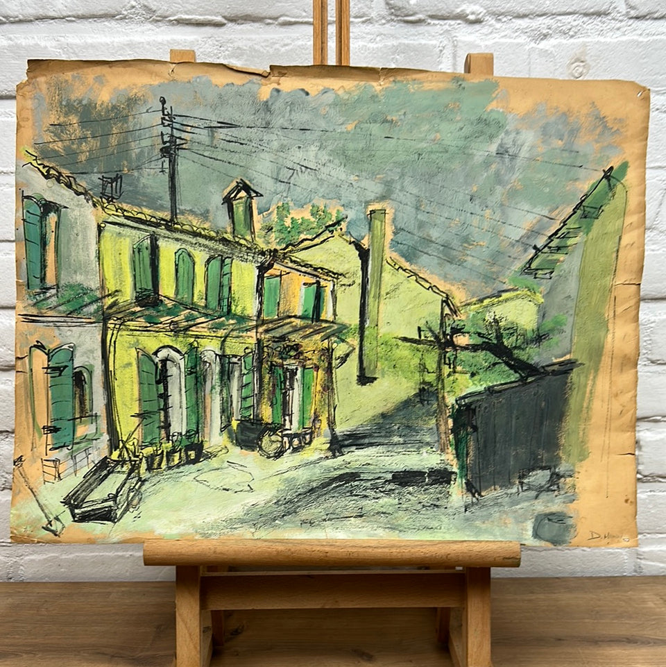 Colorful street scene - Artwork by Dini Henkes (1935-2022)