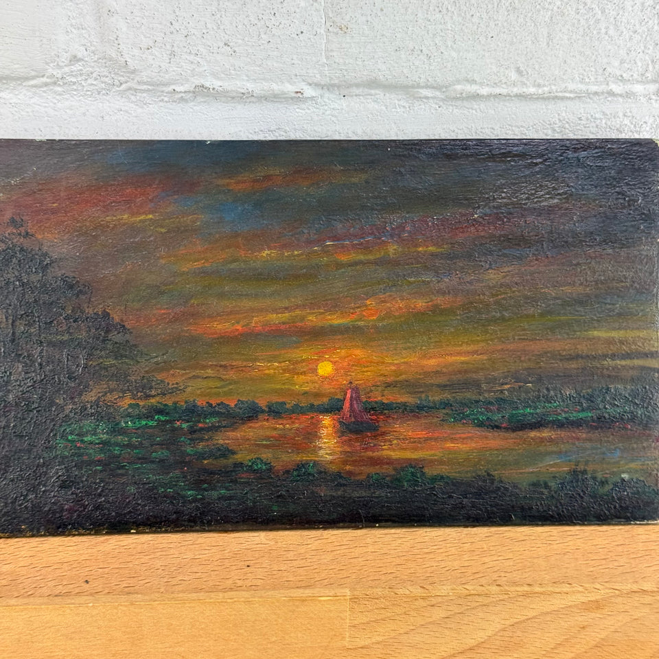 Sunset in Holland - Oil painting on wooden panel by Dutch painter Jan Bakker