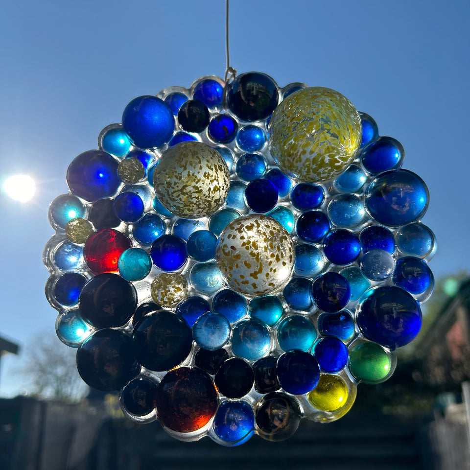 Colored glass marbles - Window Hanging - Starry Night of Marbles by Van Gogh