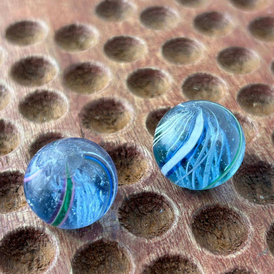 Two Antique handmade German Latino core swirl glass marbles
