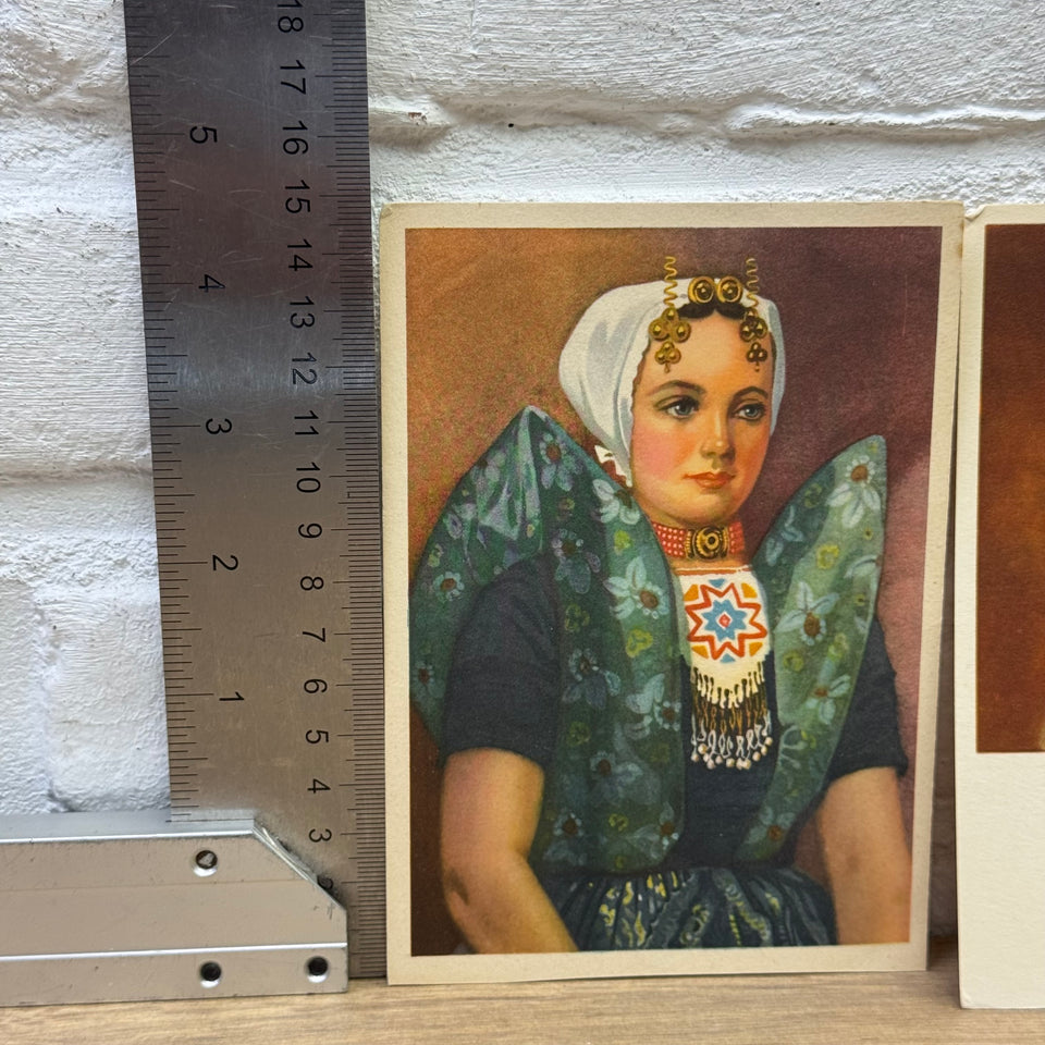 Set of 4 Antique Dutch Folk Dress Postcards – Holland Traditional Costume Embroidery Illustrations