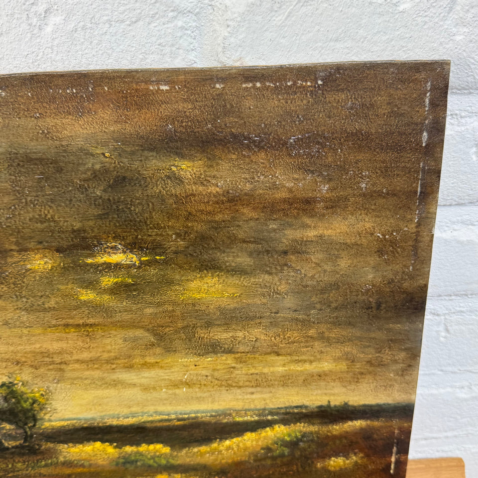 Dutch landscape with dark sunset  - Oil painting by Jan Bakker