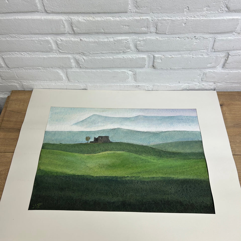 Set of three watercolor paintings of Italy, Tuscany landscape