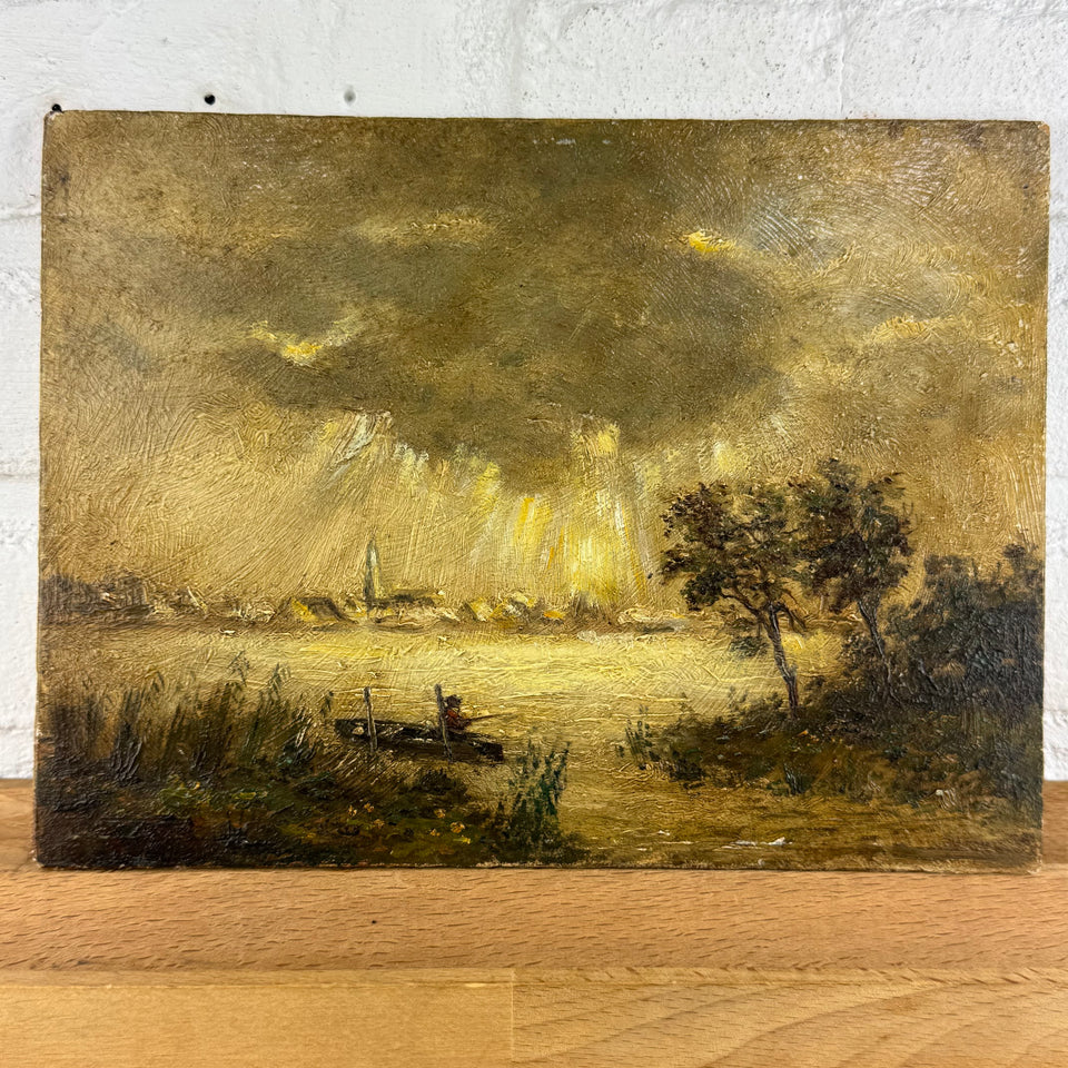 Landscape Dutch clouds - Oil painting by Jan Bakker