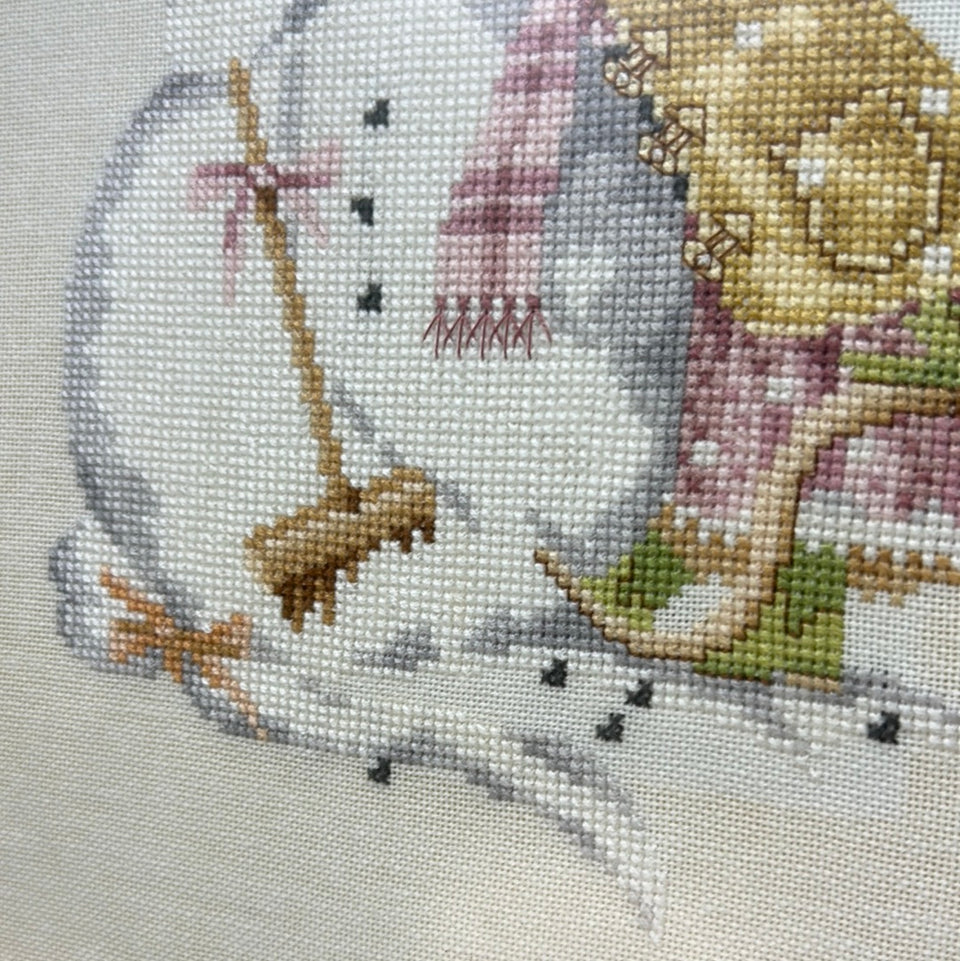 Vintage Mouse - 4 seasons - Embroidery complete set of 4 - Childrens room - Tapestry Mouse - Patchwork - Cotton work - Framed behind glass