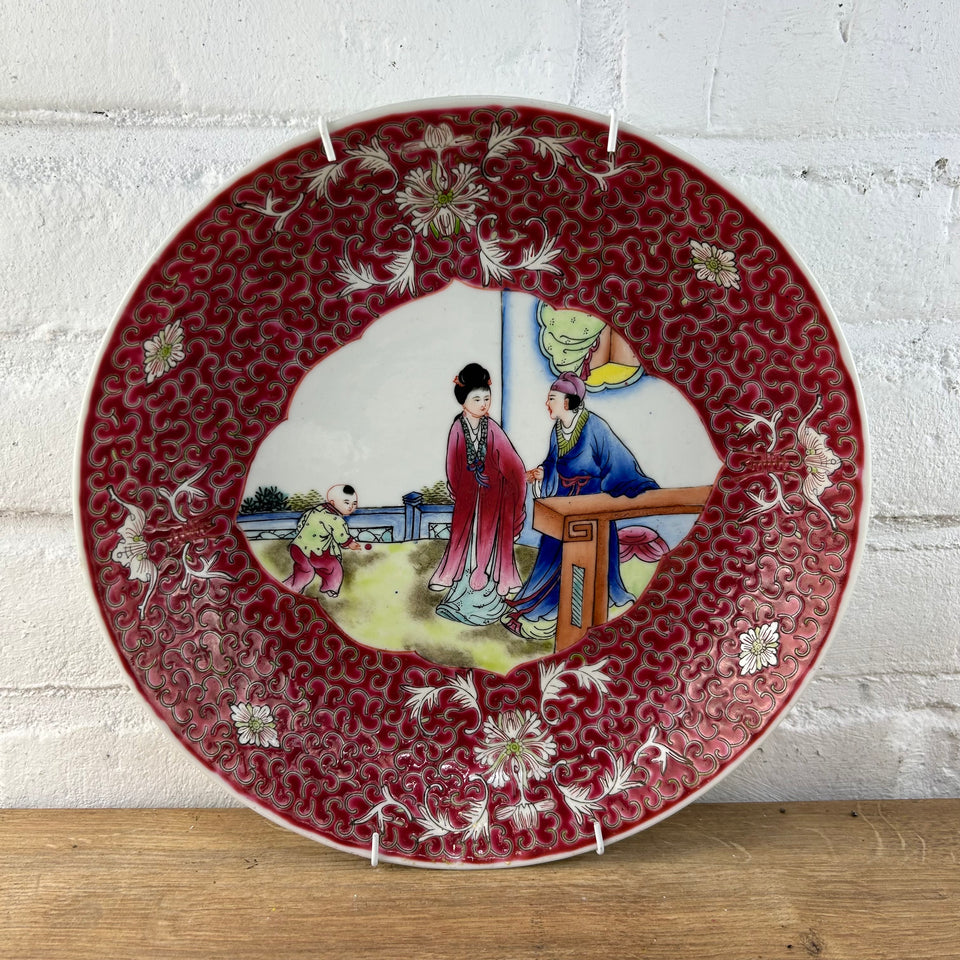 Chinese ceramic tea set - plates & cups and a matching wall plate