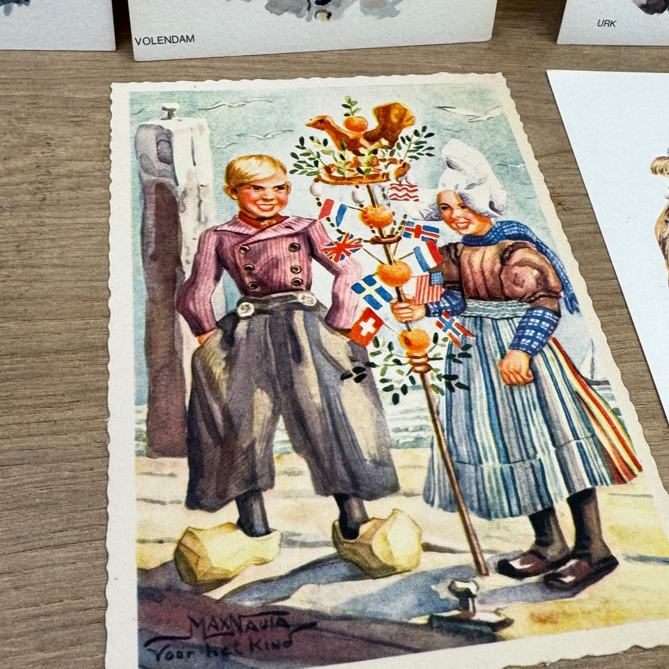 Set of Antique Dutch Costumes - High Quality Print cards – Holland Traditional Costume Embroidery Illustrations