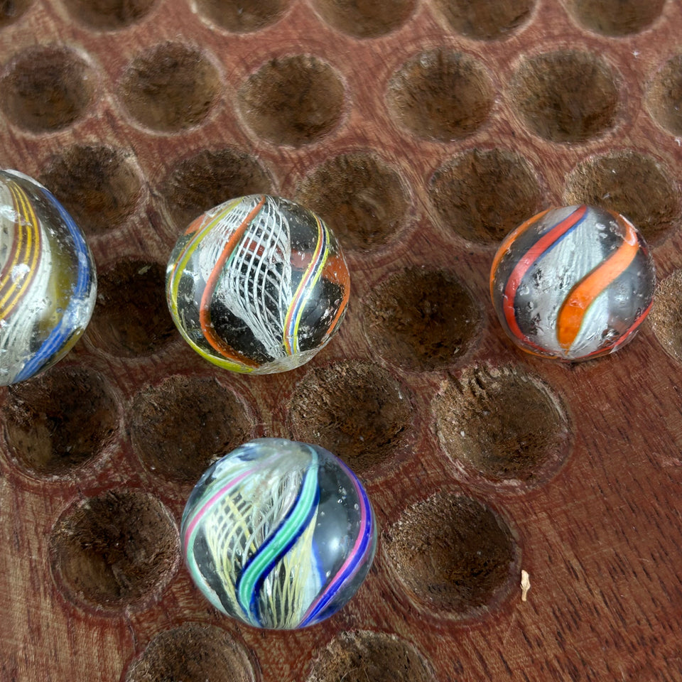Collection of 5 Antique Latticino Core Swirls marbles - Handmade German glass marble