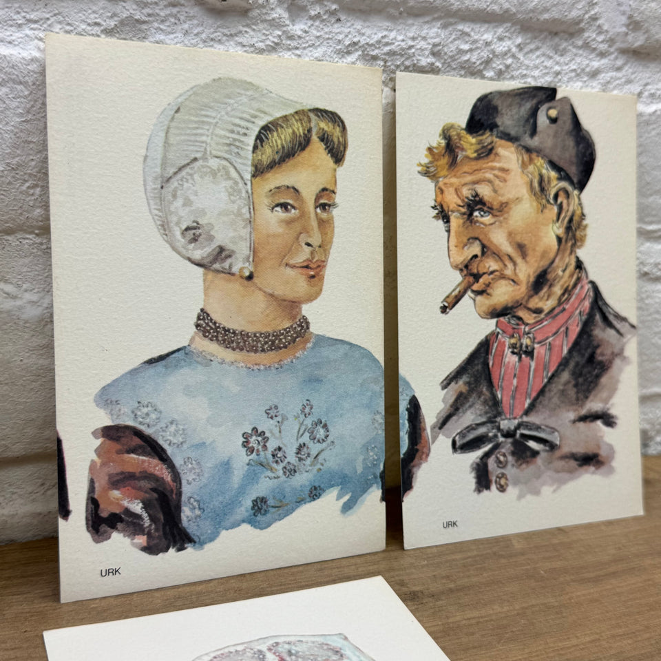 Set of Antique Dutch Costumes - High Quality Print cards – Holland Traditional Costume Embroidery Illustrations