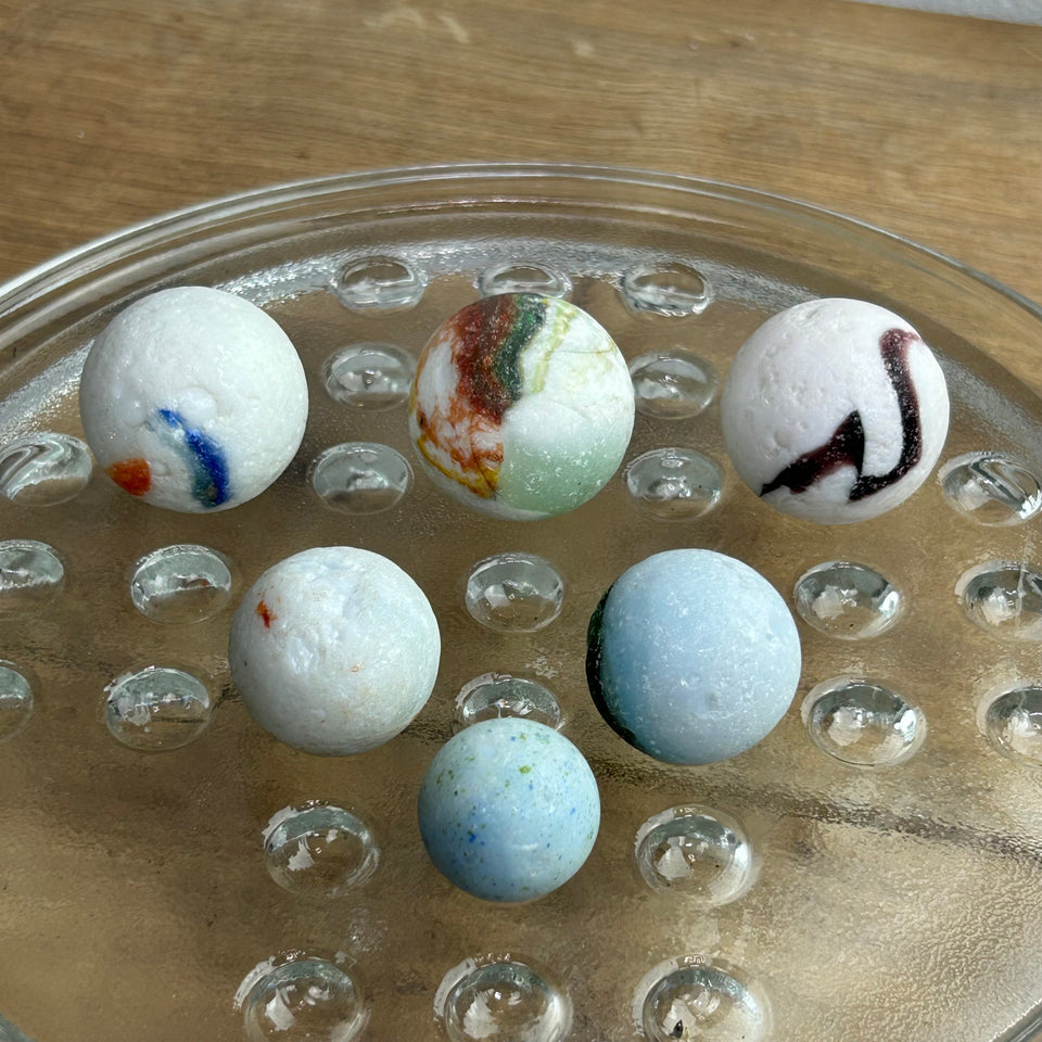 White opaque and milk Sea Glass marbles set of 6 sea marbles
