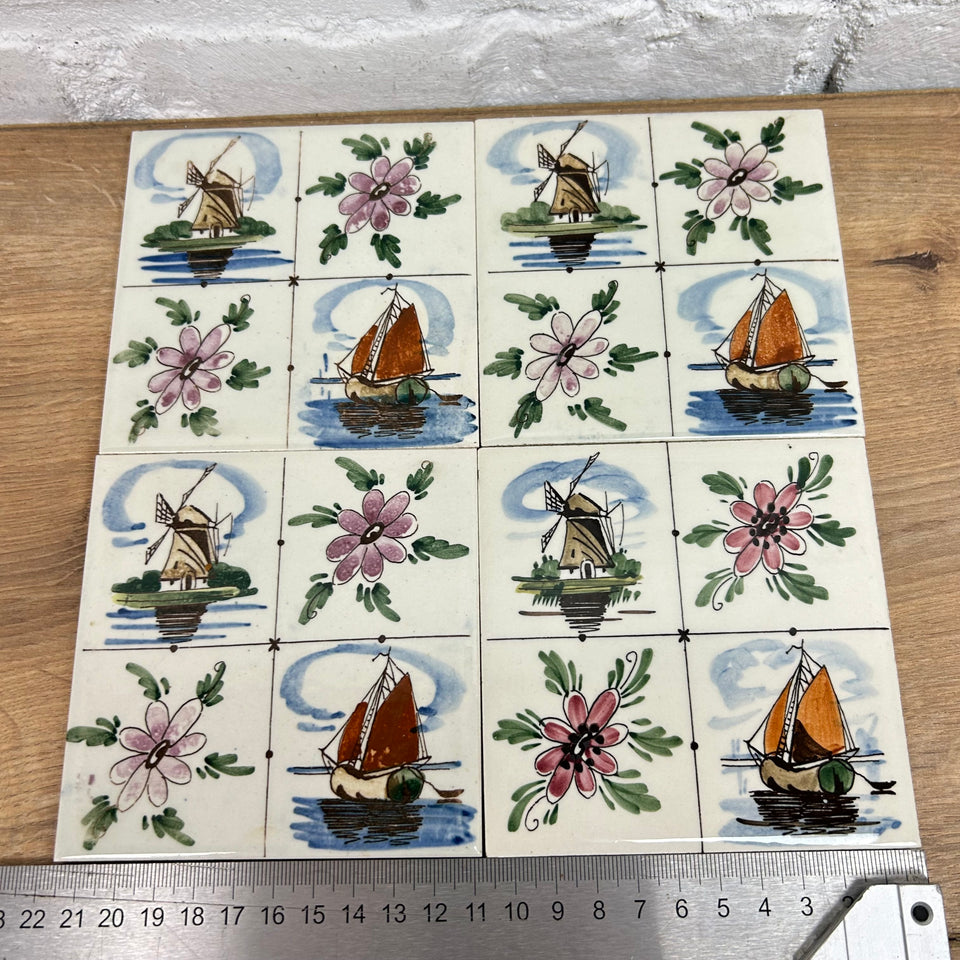 A set of 4 hand painted Colored Ceramic Tiles - Also available in larger sets