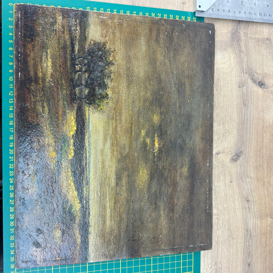 Dutch landscape with dark sunset  - Oil painting by Jan Bakker