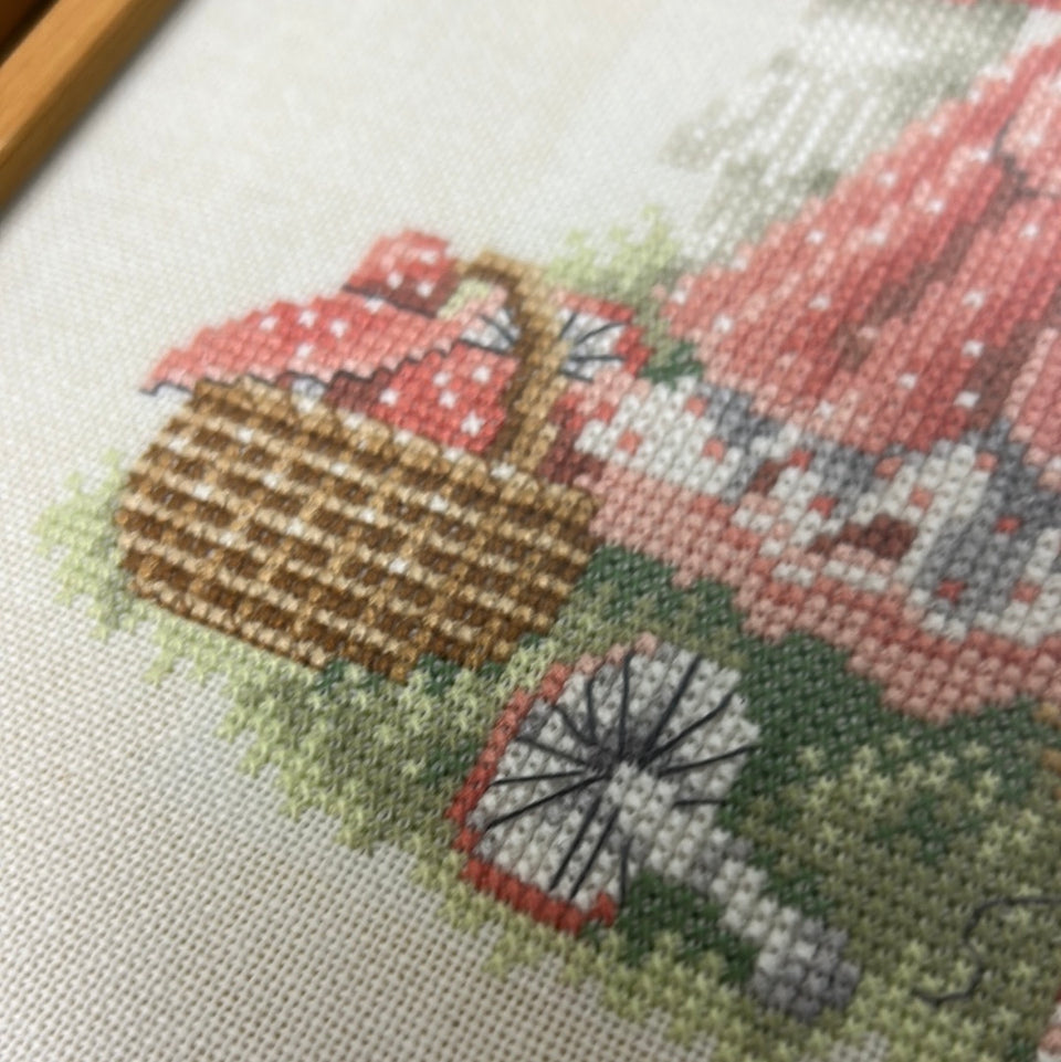 Vintage Mouse - 4 seasons - Embroidery complete set of 4 - Childrens room - Tapestry Mouse - Patchwork - Cotton work - Framed behind glass