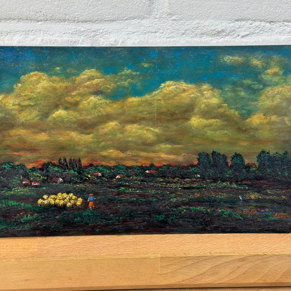 Dutch landscape with sheeps  - Oil painting by Jan Bakker