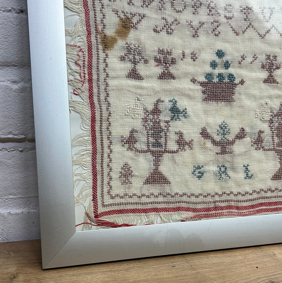 1899 Antique Sampler - Embroidery - Tapestry -  Cottonwork - Antique Patchwork