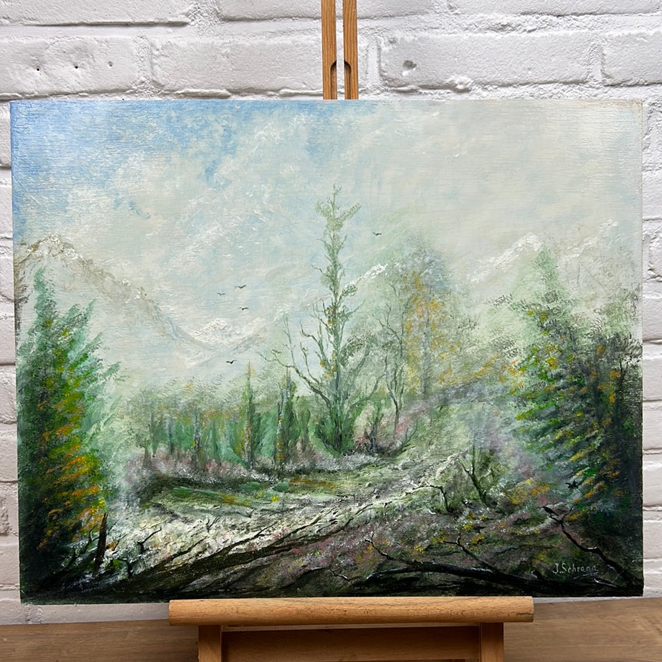 Trees and Mountains Oil painting by J. Schrama