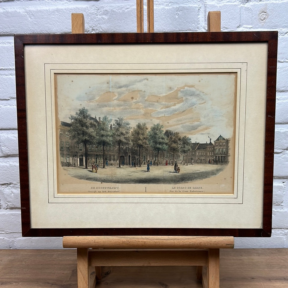 Antique etching print The Hague “Gezicht op het Buitenhof "