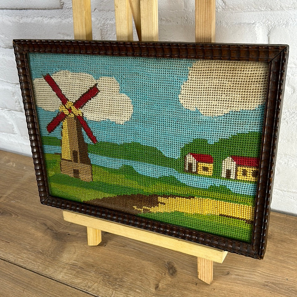 Dutch landscape - Tapestry - Embroidery - Cottonwork - Framed