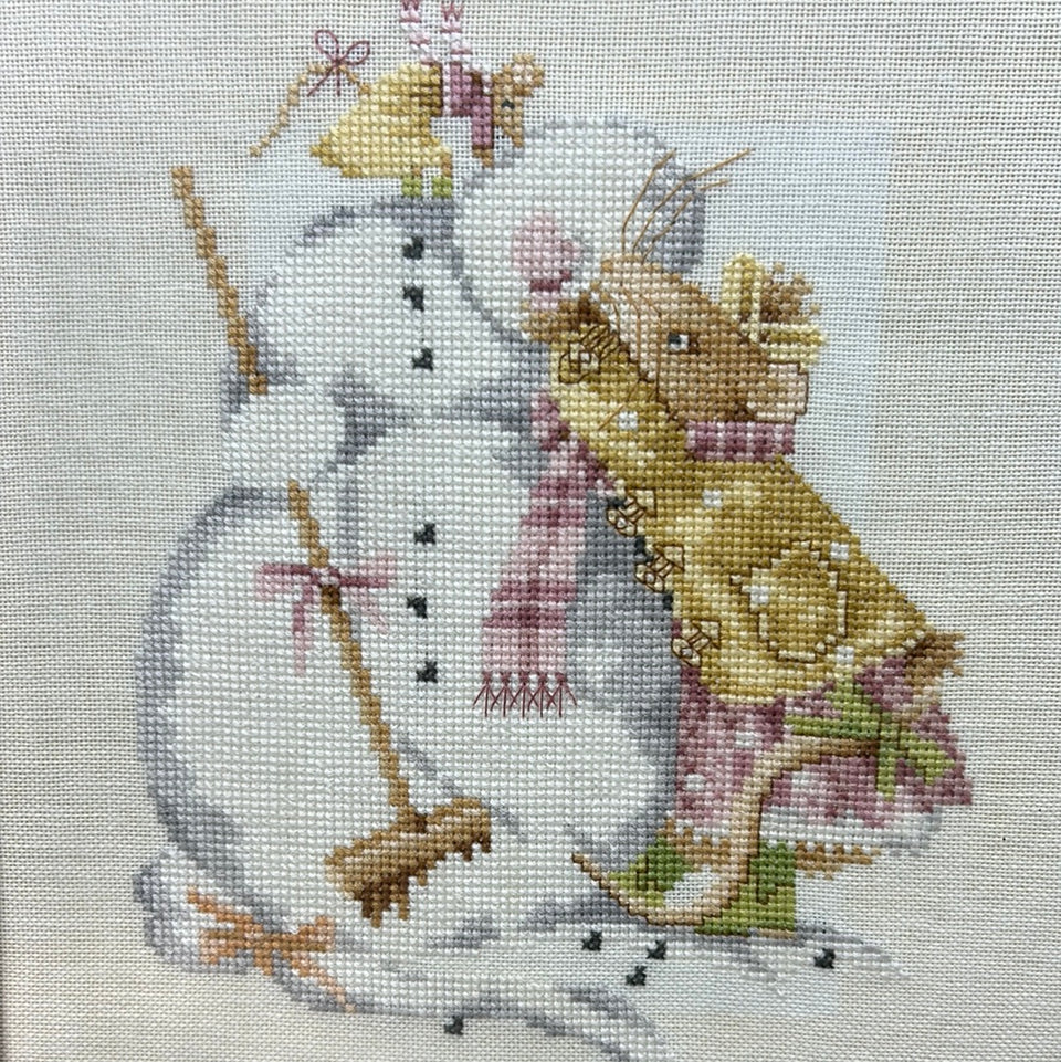 Vintage Mouse Embroidery no 4 -  Childrens room - Tapestry Mouse - Patchwork - Cotton work - Framed behind glass
