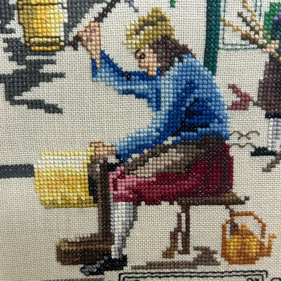 Vintage Dutch Kooperslager Embroidery - Tapestry - Patchwork - Cotton work - Framed