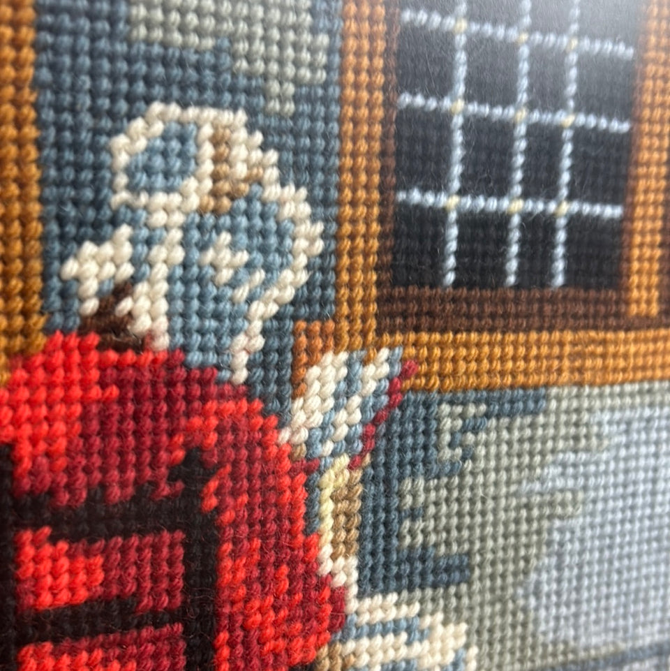 Vintage Vermeer painting of woman reading book - Embroidery - Cottonwork - Framed