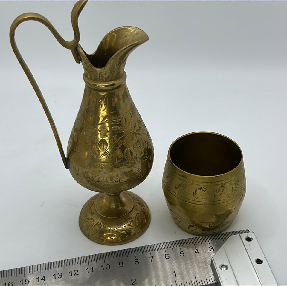 Copper antique Jug or Pitcher with copper cup