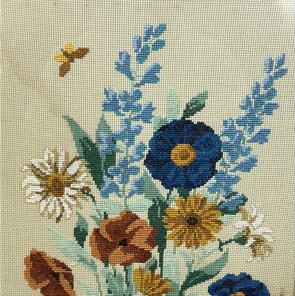 Flowers in the garden - Embroidery - Tapestry - Patchwork - Cotton work - Framed